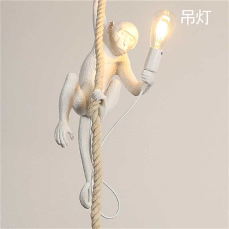 北欧树脂猴子壁灯儿童房酒吧餐厅走廊店面装饰灯动物麻绳猴子吊灯