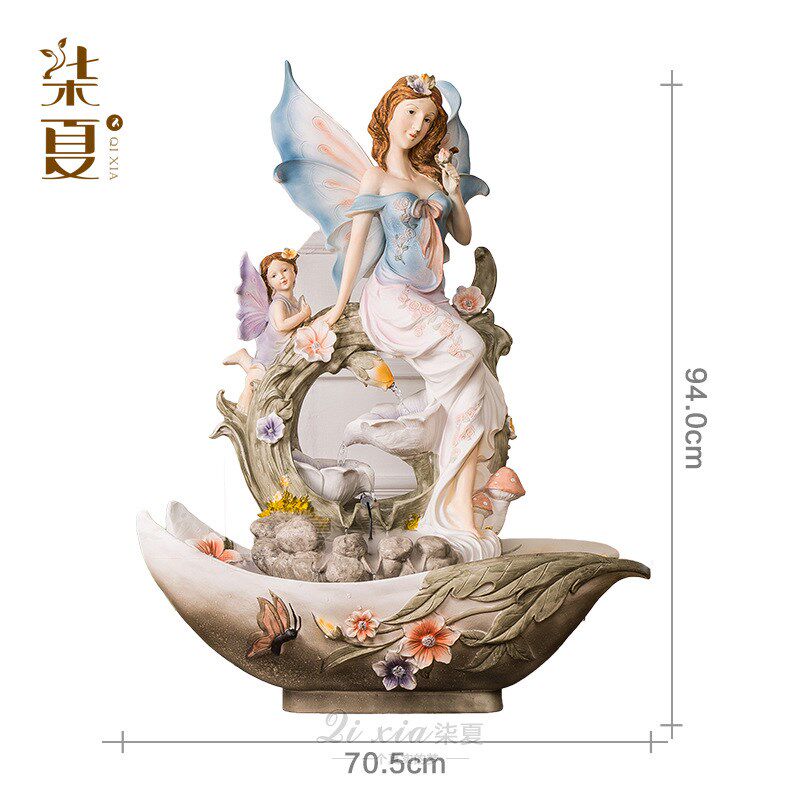 欧式天使流水摆件喷泉风水家庭装饰品树脂工艺品厂家现货