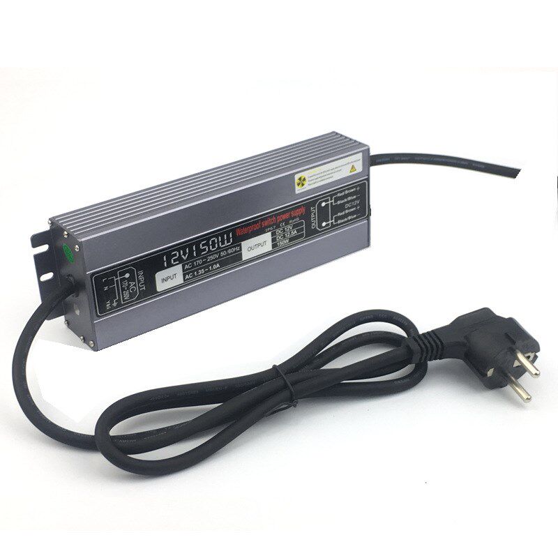 12V150W欧规插头线开关电源灯带LED电源150W美规IP67防水电源