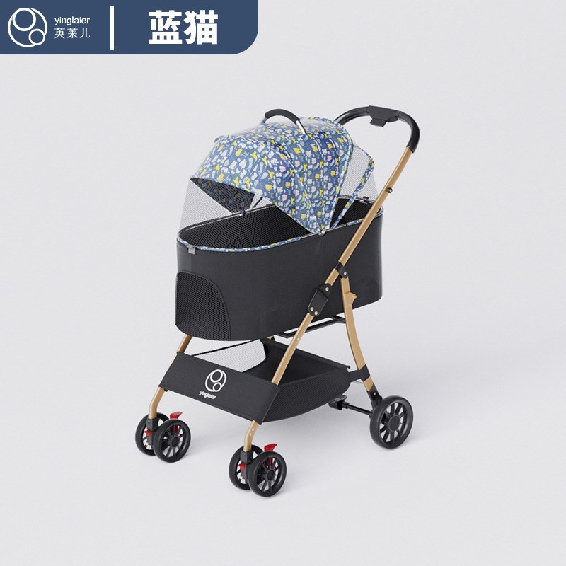 一键收车轻便推行宠物推车猫咪狗狗通用宠物推车分离式可手提睡蓝