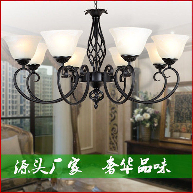 厂家代发欧式仿古吊灯5头8黑色铁艺黑色百搭卧室吸顶灯具工程酒店