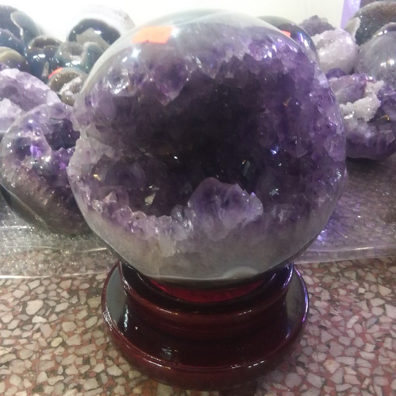 天然紫晶洞原石摆件乌拉圭紫水晶簇开口笑水晶球消磁净化招财进宝
