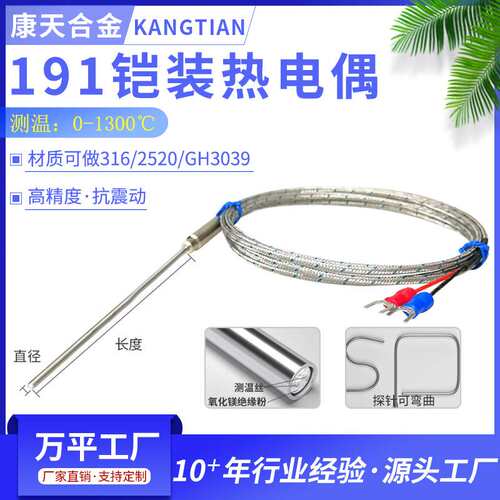 铠装探针式热电偶WRNK-191K型/J型/N型/T型热电偶E型热电偶PT100