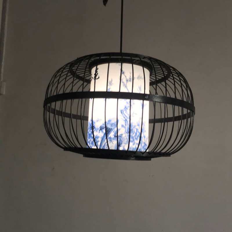 复古餐厅火锅店日式竹艺灯笼吊灯具黑色竹丝灯笼餐厅吊灯铁丝吊灯
