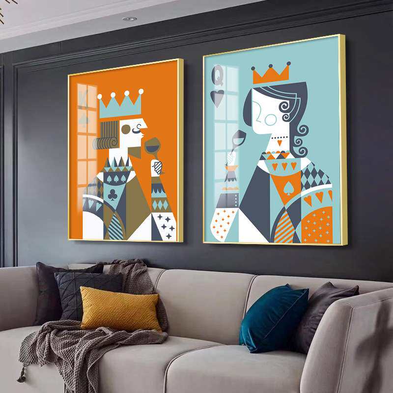 国王皇后北欧风格餐厅装饰画扑克牌创意挂画卧室床头壁画样板房画