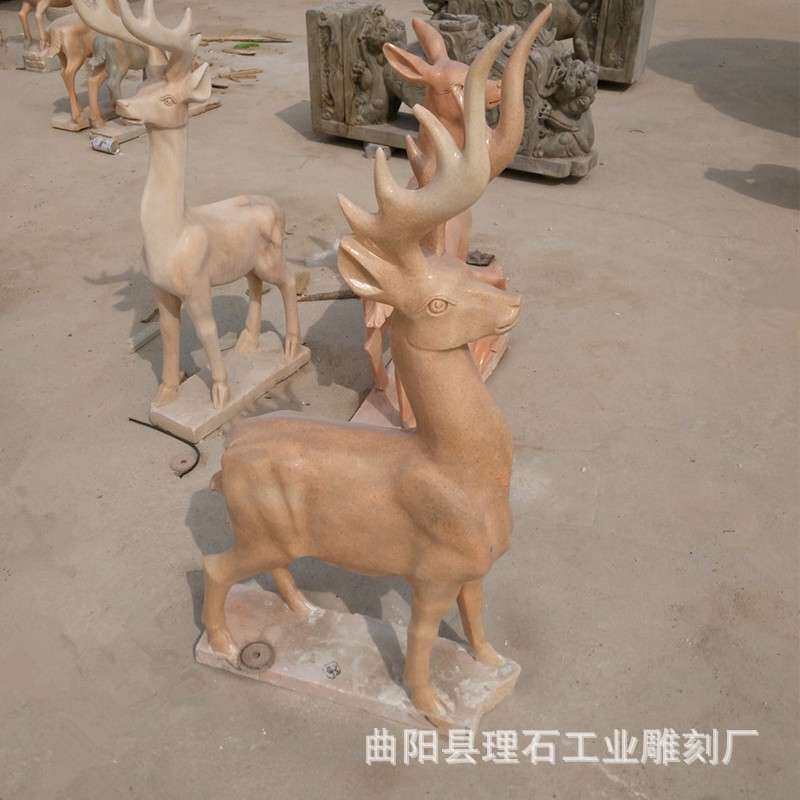 石雕小鹿梅花鹿汉白玉母子鹿公园草地仿真动物雕塑户外大理石摆件