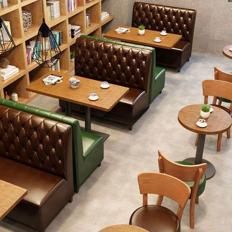 复古休闲咖啡馆西餐厅卡座清吧酒吧奶茶甜品店靠墙皮沙发桌椅组合