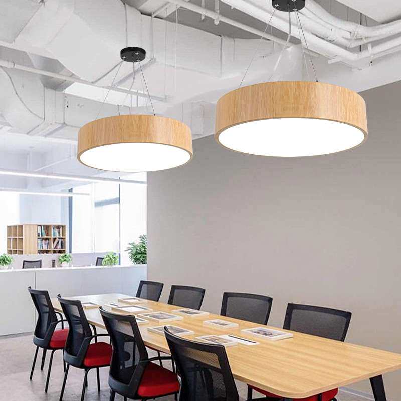 LED木纹吊灯办公室健身房咖啡店圆环灯工业风圆形环形现代简约