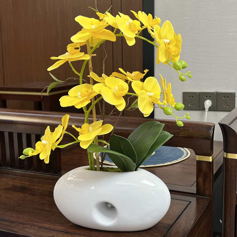 仿真花蝴蝶兰盆栽 假花套装 过胶手感绢布花客厅装饰摆件厂家