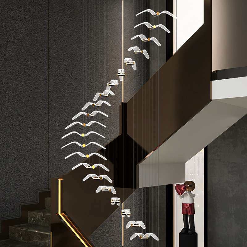 楼梯吊灯现代简约复式楼别墅客厅大吊灯创意海鸥小鸟loft餐厅灯具