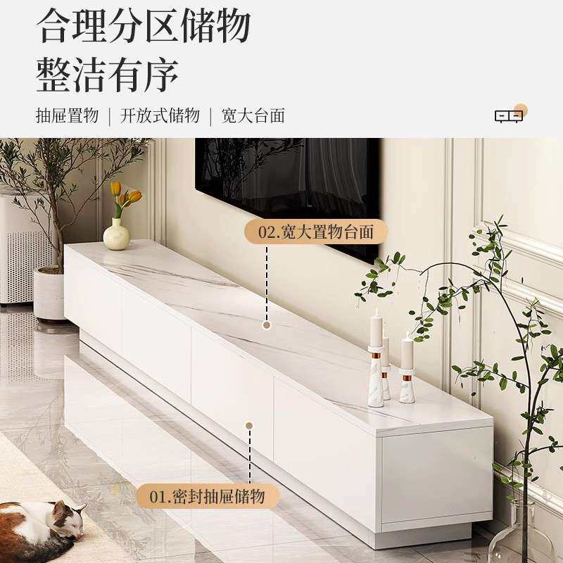 电视柜奶油风客厅落地法式白色电视墙柜小户型卧室简约电视背景柜