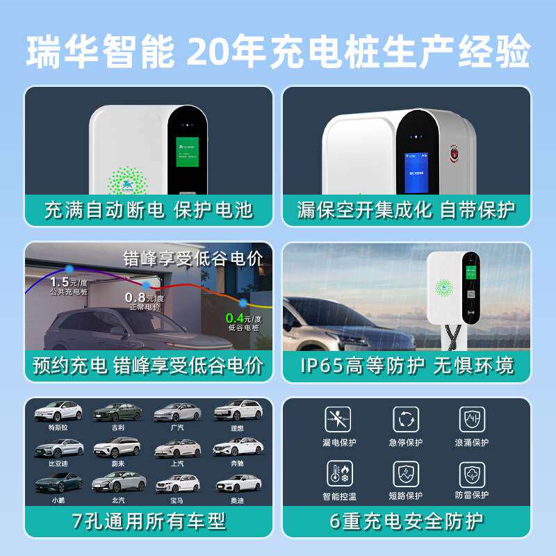瑞华智能人脸识别7KW千瓦家用新能源汽车充电桩220V交流七7孔通用