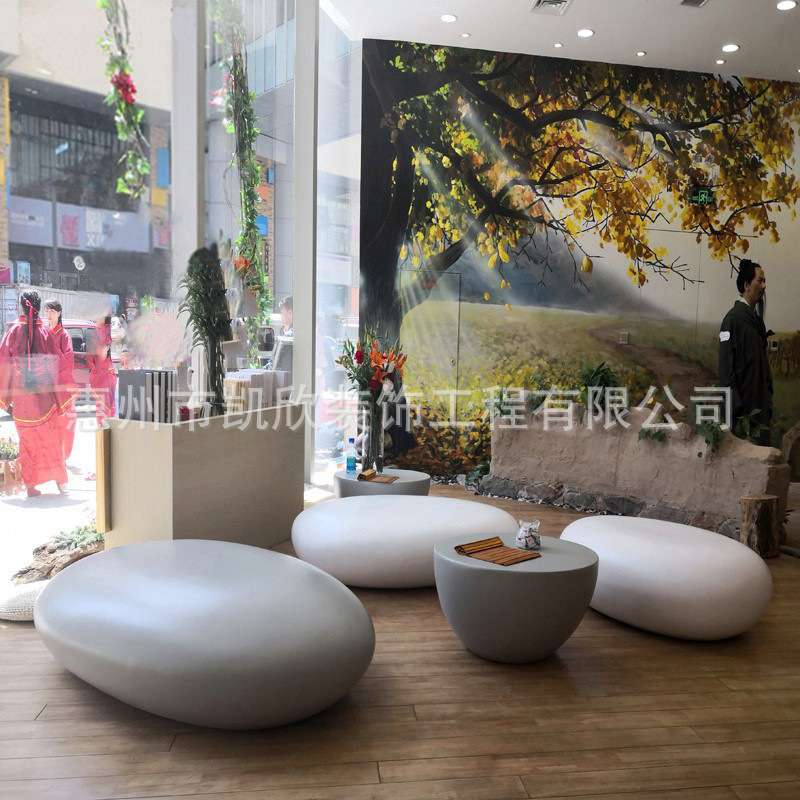 玻璃钢鹅卵石凳子休闲椅子商场座椅等候石头坐凳创意艺术美陈户外
