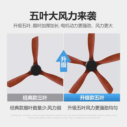 家用餐厅复古风扇商用吊顶工业无灯电风扇中古风大风力实木吊扇
