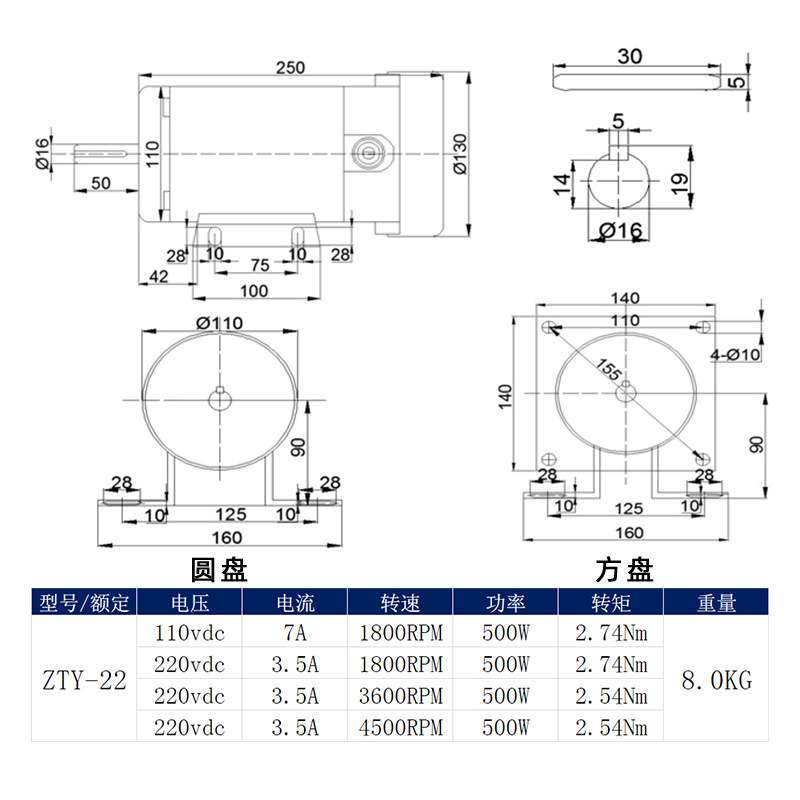 ZYT-22 直流永磁高速电机220v大功率500w可调速正反转微型电动机