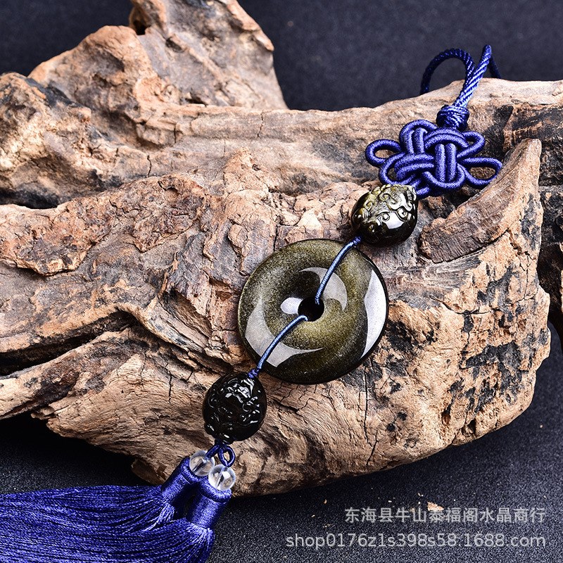 天然金耀石貔貅汽车挂饰饰品黑曜石平安扣高档车内用品摆件挂件
