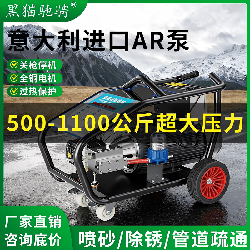 黑猫驰骋超高压洗车机清洗机380V进口AR全自动水枪商用洗车店洗地