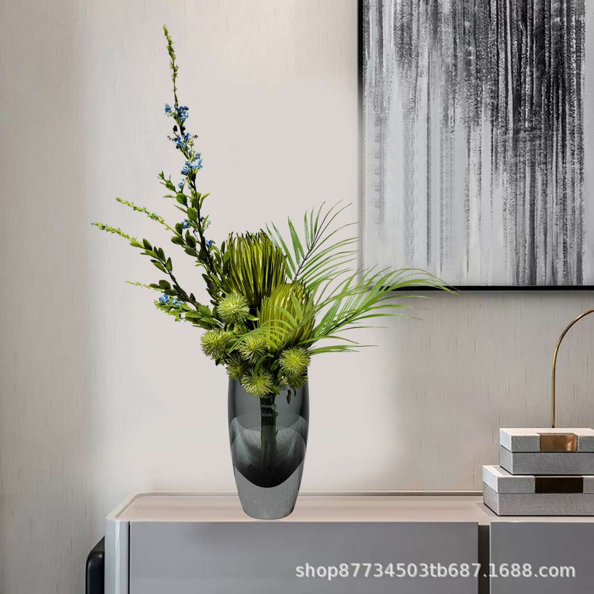现代轻奢玻璃花瓶仿真花艺插花器样板间客厅茶几餐桌假花装饰摆件