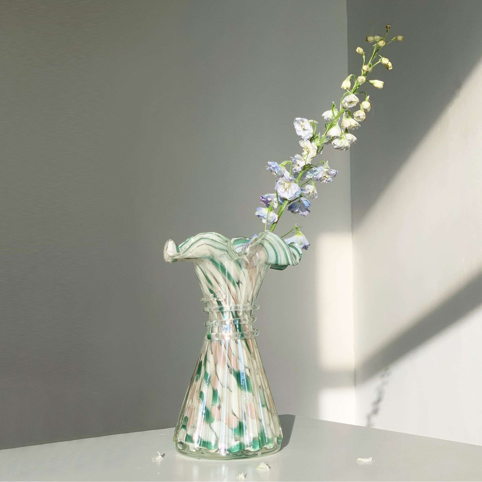 法式中古芬顿风麦穗手工玻璃花瓶插花鲜花客厅餐桌卧室软装摆件