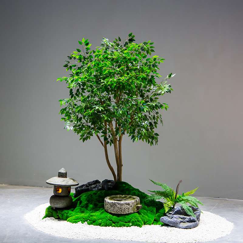 仿真榕树盆栽人造实木杆绕藤室内外塑料假榕树枝白边大型植物绿植