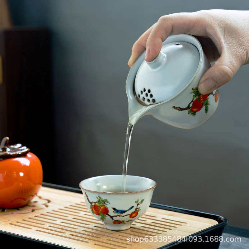 汝窑陶瓷开片秞可养性一壶三杯家用户外便携式旅行茶具带茶盘套装