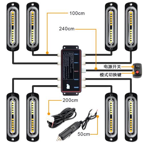 一拖八汽车中网爆闪警示灯频闪侧边灯8*12led高亮格栅灯12-24v