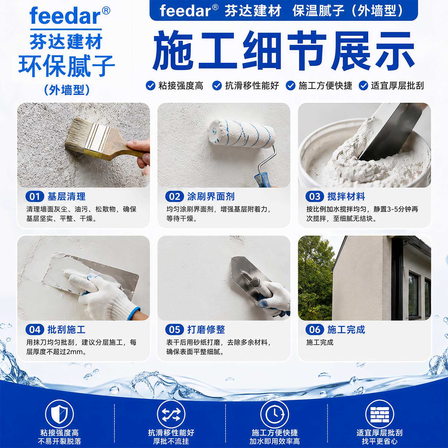 厂家直供外墙耐水腻子白色外墙柔性细腻子灰色外墙柔韧细腻子