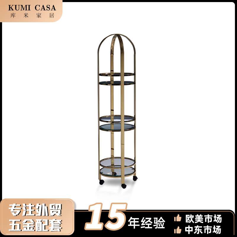 圆形不锈钢落地陈列架玻璃服装店置物架轻奢酒柜透明展示柜收纳架