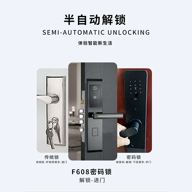 劲固不锈钢酒店门锁卧室房门免打孔电子锁宾馆IC磁卡感应刷卡锁