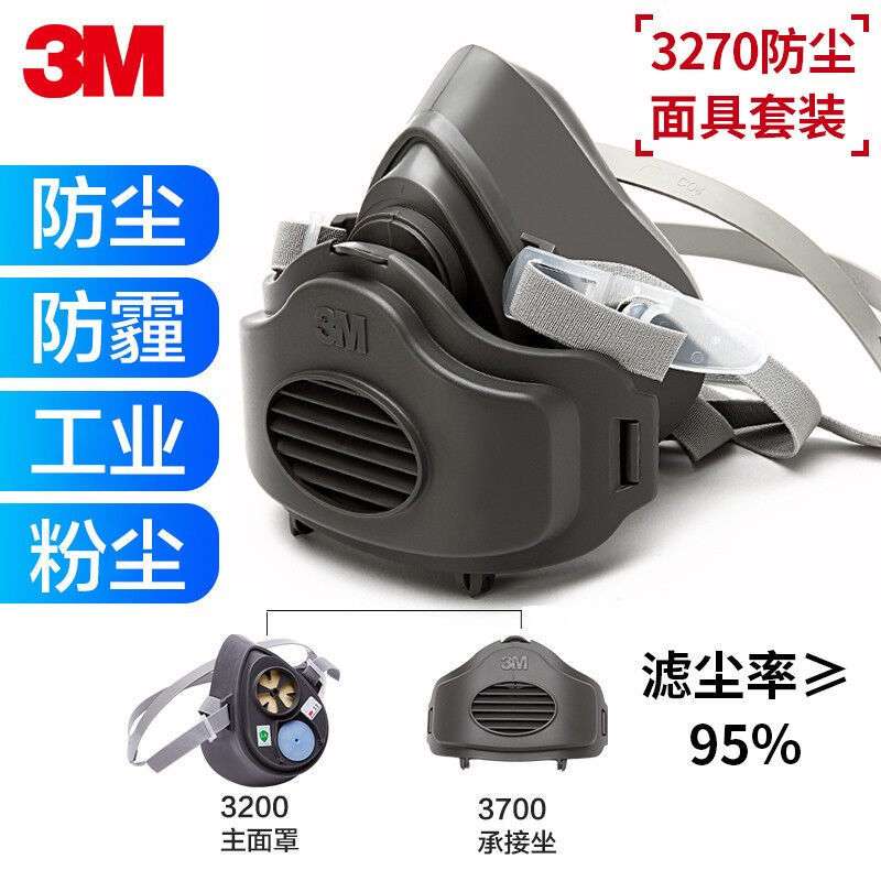 3M3270防尘套装防风沙面罩防雾霾颗粒物打磨工业粉尘透气半面罩