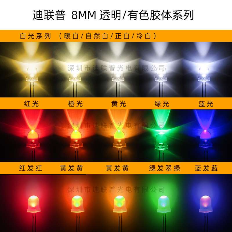 f8圆头灯珠 8MM红发红 绿发绿 黄发黄 蓝发蓝 长脚 LED灯珠 普亮