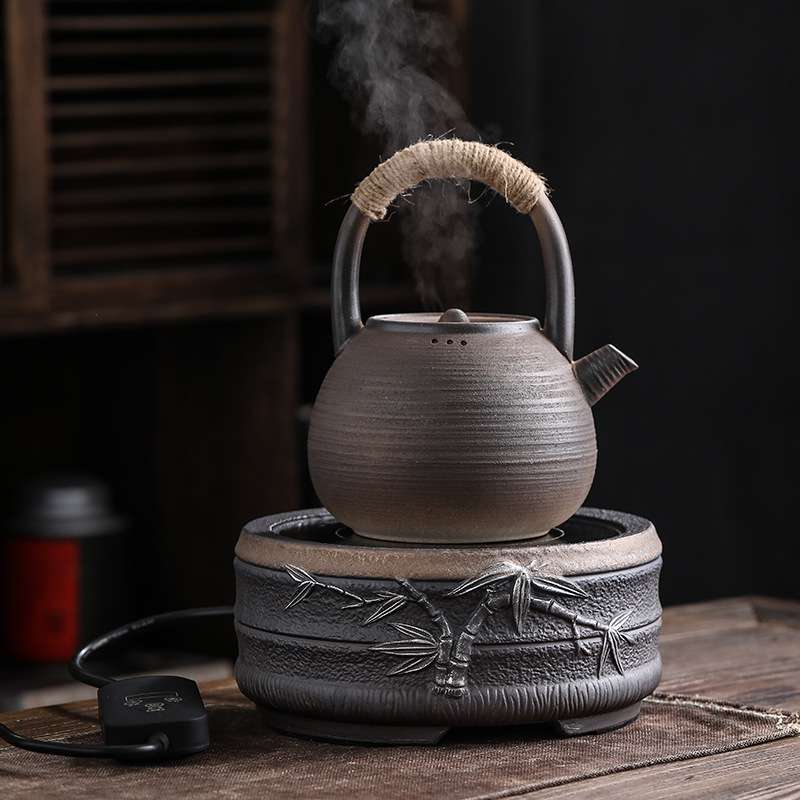 古早烧电陶炉 家用煮茶炉烧水炉粗陶耐高温办公提梁壶煮茶器套装