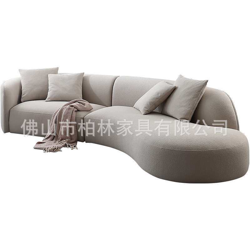 北欧客厅现代羊糕绒弧形月亮沙发配套布艺沙发厂家小户型沙发组合