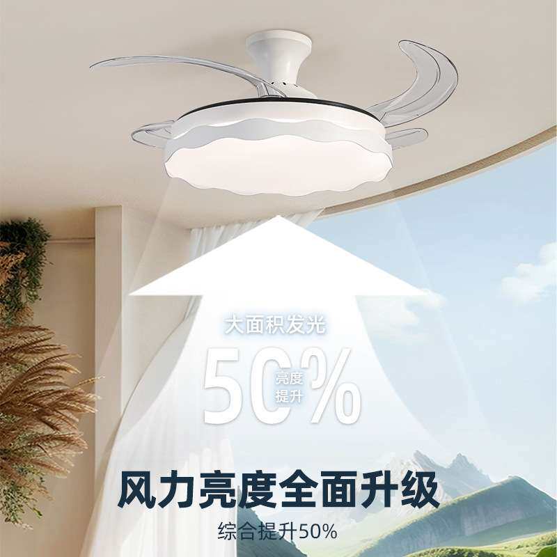 新中式隐形风扇灯中古风胡桃木纹餐厅静音吊扇灯2025款卧室吸顶灯