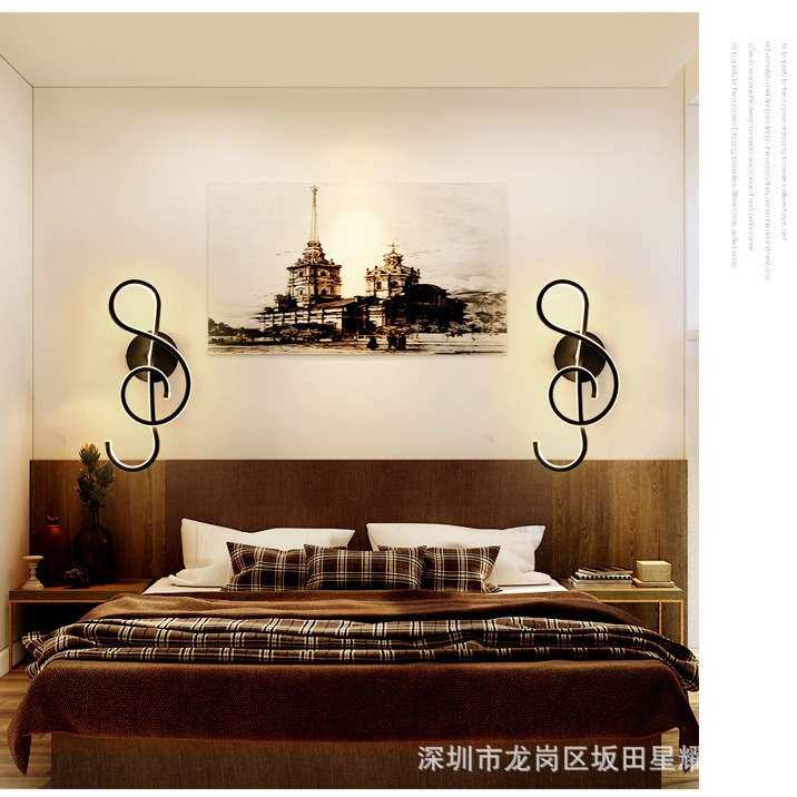 跨境简约创意led音乐符号壁灯北欧客厅卧室走廊过道背景室内壁灯