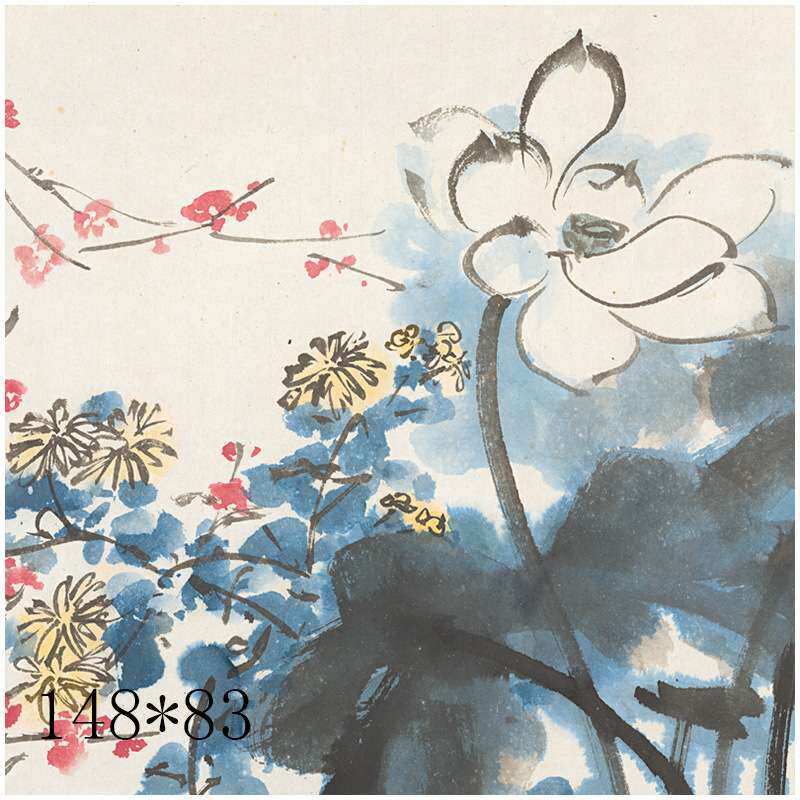 艺术微喷画芯名家字画仿古复制四尺横款花鸟画荷菊梅无框画芯