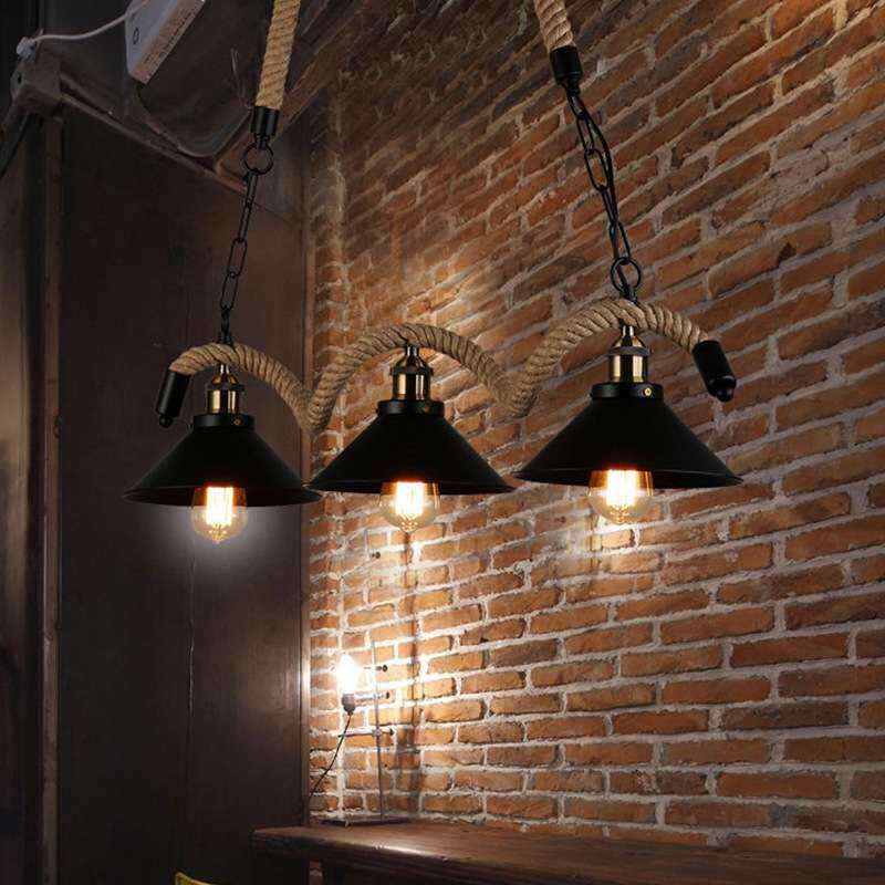 北欧LOFT复古麻绳吊灯 餐厅酒吧网咖咖啡厅吊灯 工作室工业风灯具