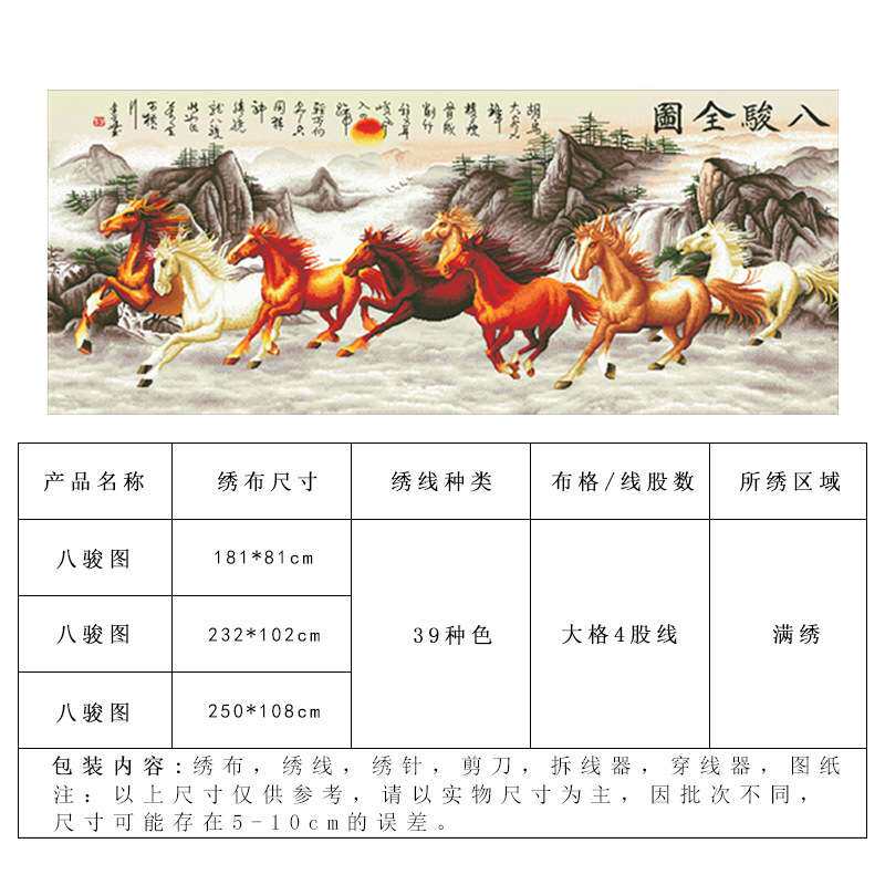 材料非成品分好线马到成功十字绣2025新款线绣客厅八骏图风景大幅