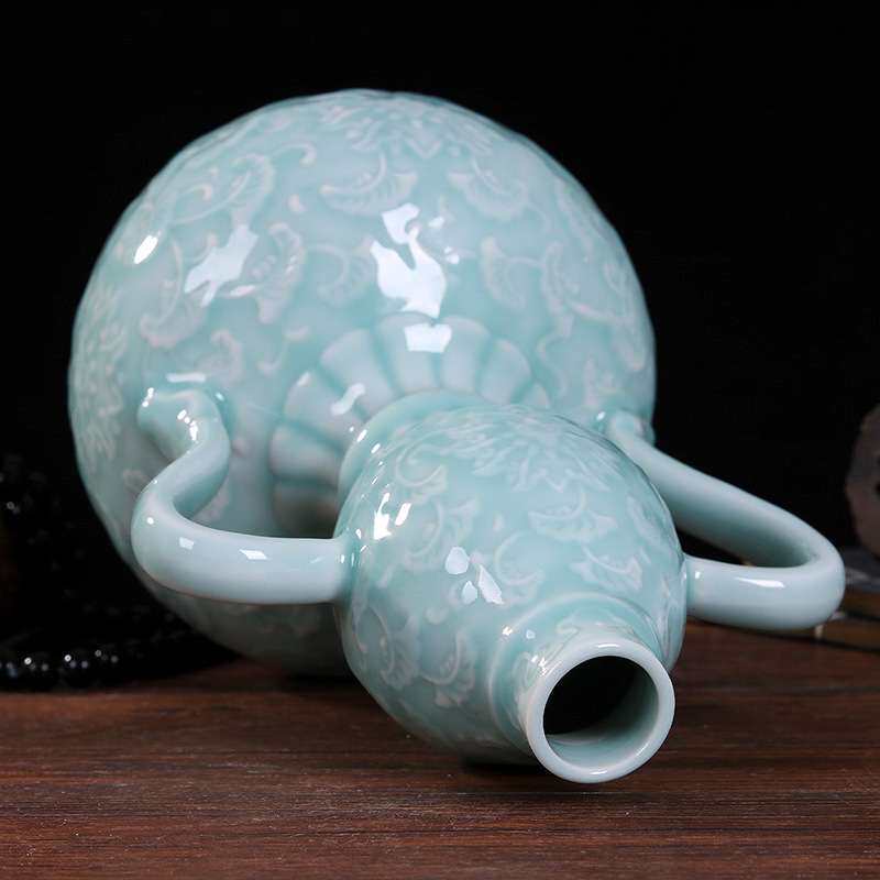 景德镇陶瓷装饰花瓶浮雕葫芦瓷器办公室工艺品影青瓷中式摆件手工