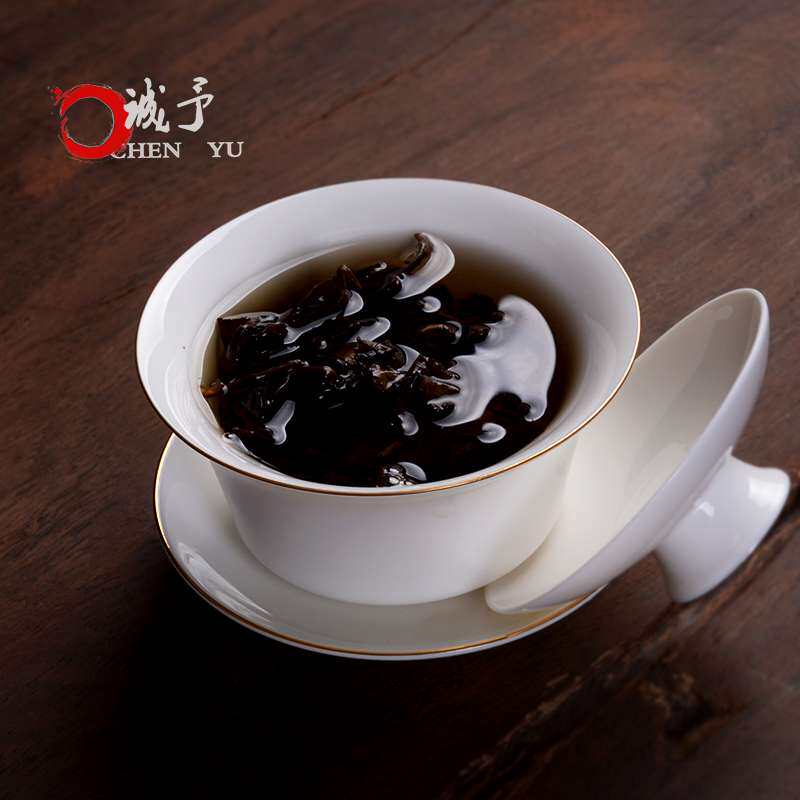 盖碗陶瓷 金边白瓷三才茶碗茶具景德镇青花瓷泡茶碗陶瓷茶道配件