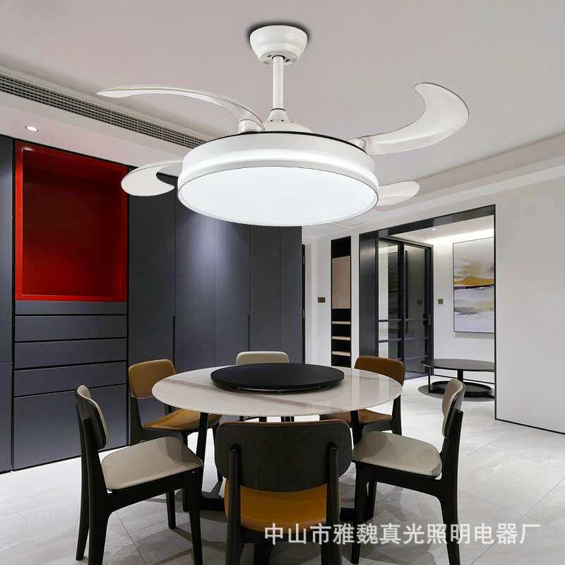 现代简约风扇灯全光谱护眼家用卧室灯具智能遥控隐形扇叶吊灯跨境