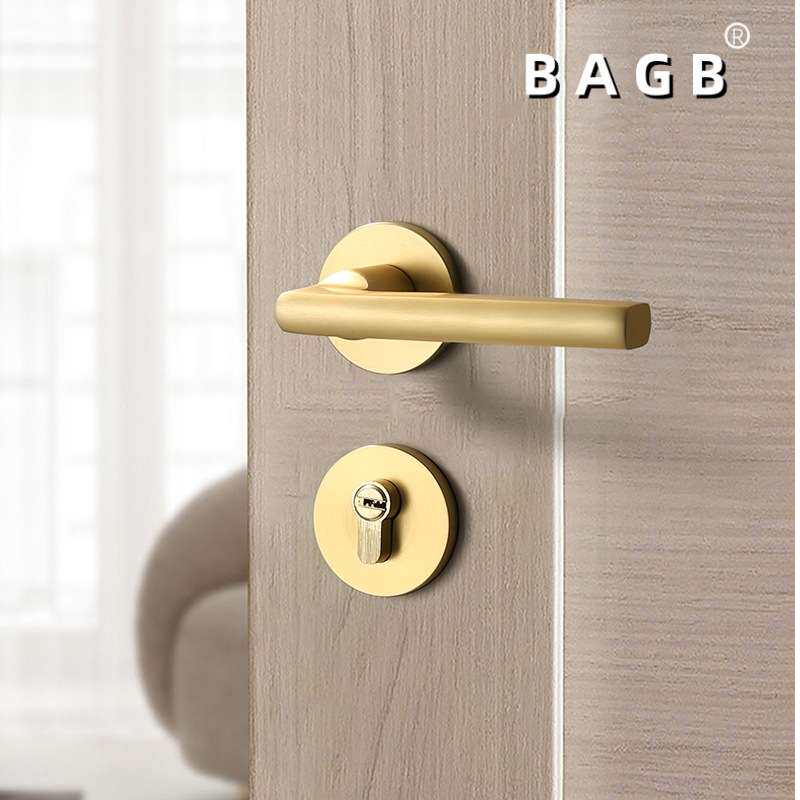 BAGB卧室门锁通用型家用木门锁室内分体门锁静音磁吸拉丝金色门锁