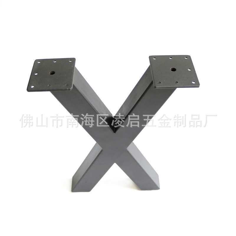 厂供16寸X型金属方管桌脚桌腿黑色烤漆桌子支撑脚X形400mm固定脚