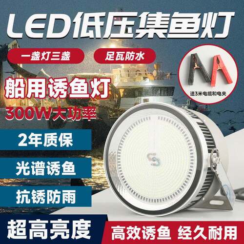 防水300W低压集鱼灯电夹白光亮电子照明灯具厂家船用大功率led