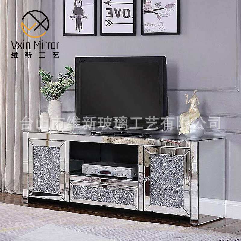 跨境镜面电视柜现代简约落地柜客厅酒店墙柜轻奢墙壁柜tv cabinet