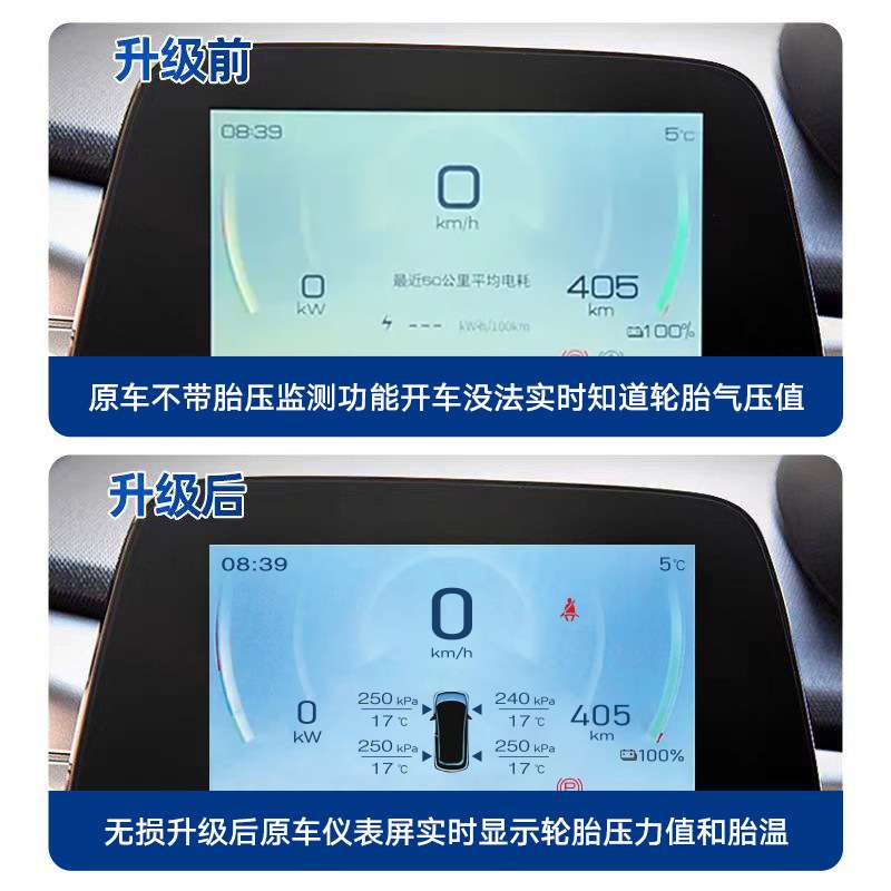 比亚迪海豚胎压监测显示OBD胎压监测系统原车仪表升级显示