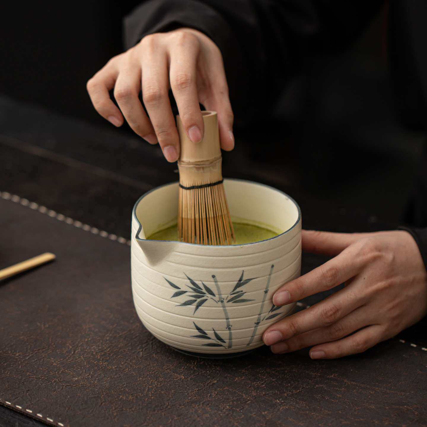 手绘抹茶套装富贵竹陶瓷打抹茶器点茶碗茶筅立百本立茶刷抹茶工具