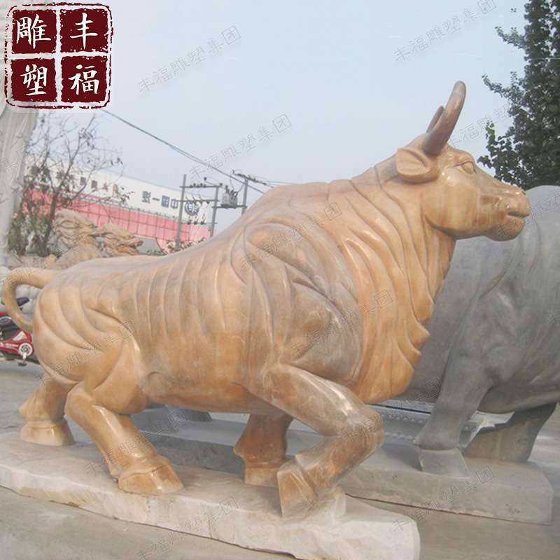 供应花岗岩石雕牛雕塑大型公园景观十二生肖大理石斗牛拓荒牛雕塑