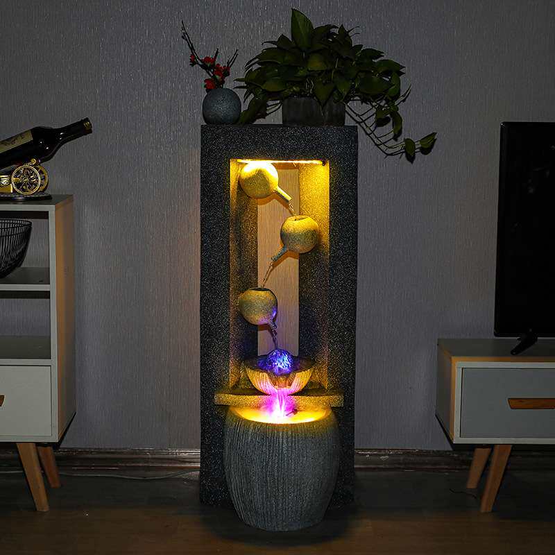 时来运转流水摆件简约现代客厅玄关循环喷泉景观装饰品落地加湿器