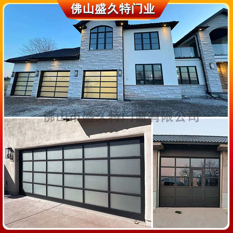 PC玻璃透明上翻车库门遥控电动门4S店卷闸门铝合金别墅车库翻板门